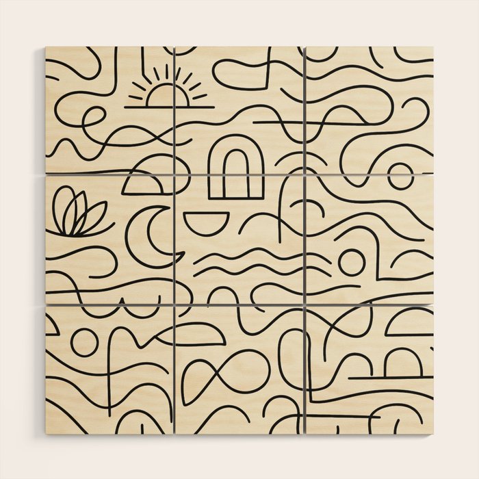 Mediterranean Minimal Line Art Pattern Wood Wall Art Gallery Image 1
