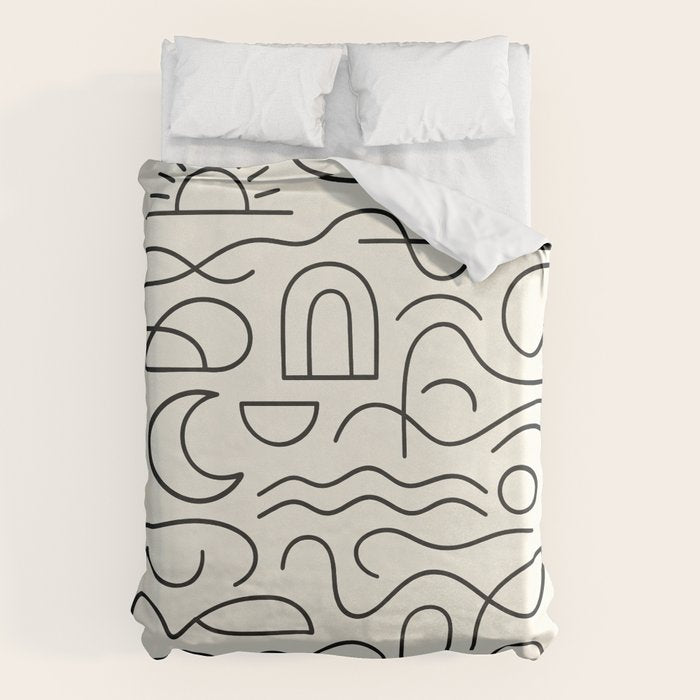 Mediterranean Minimal Line Art Pattern Duvet Cover Gallery Image 1