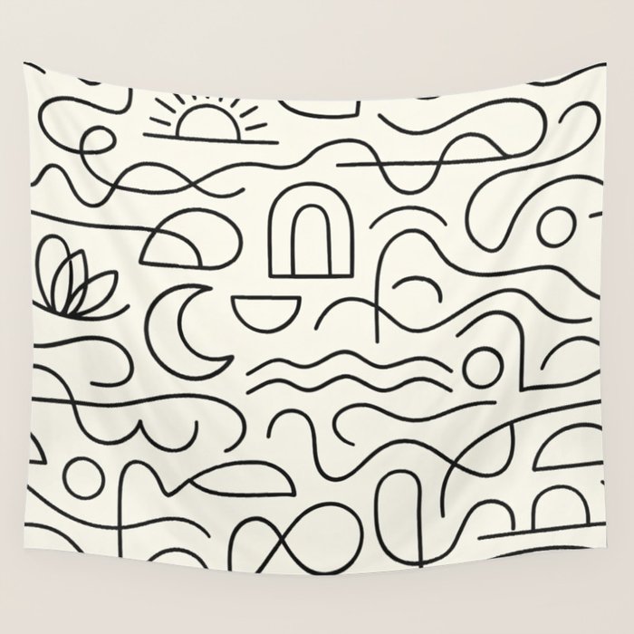 Mediterranean Minimal Line Art Pattern Wall Tapestry Gallery Image 4