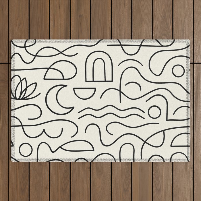 Mediterranean Minimal Line Art Pattern Outdoor Rug Gallery Image 1