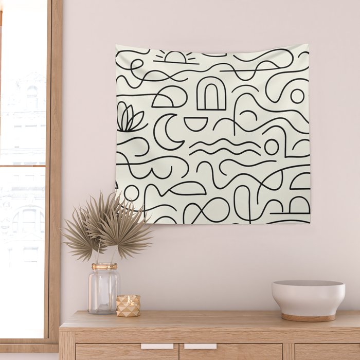 Mediterranean Minimal Line Art Pattern Wall Tapestry Gallery Image 2