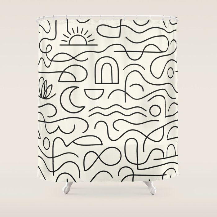 Mediterranean Minimal Line Art Pattern Shower Curtain Gallery Image 1