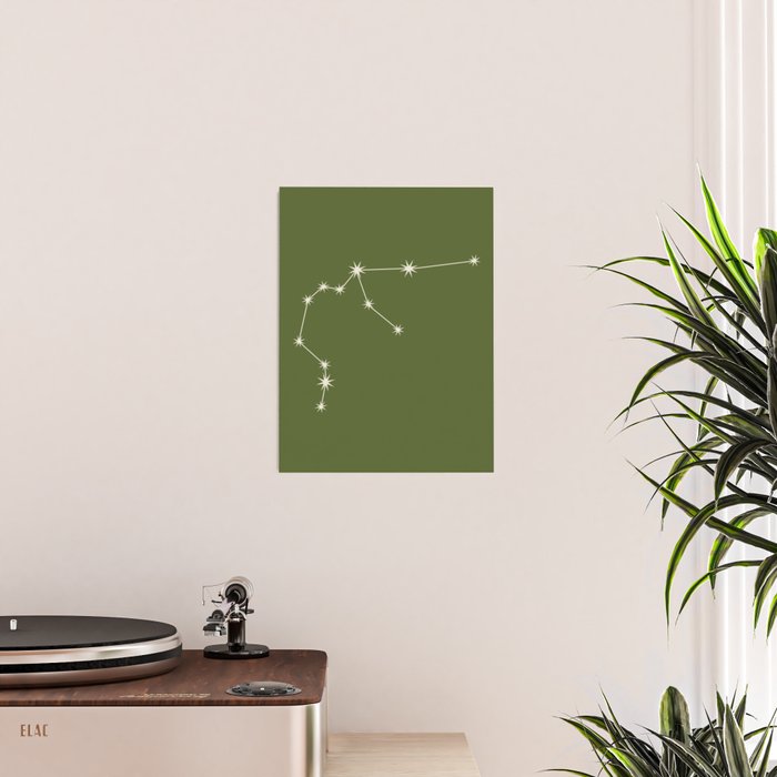 Aquarius Zodiac Star Constellation Line Art Olive Green Poster Gallery Image 2