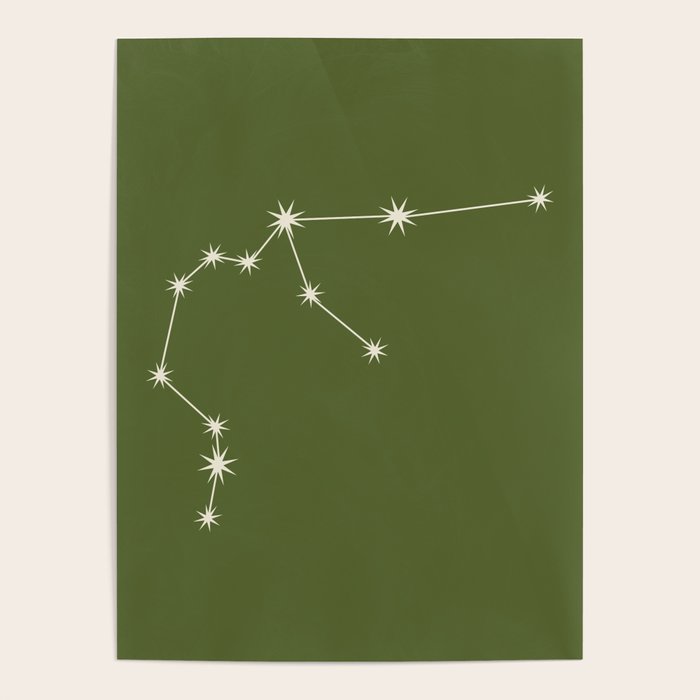 Aquarius Zodiac Star Constellation Line Art Olive Green Poster Gallery Image 1