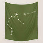 Aquarius Zodiac Star Constellation Line Art Olive Green Wall Tapestry Gallery Image 4