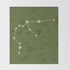 Aquarius Zodiac Star Constellation Line Art Olive Green Throw Blanket Gallery Image 2