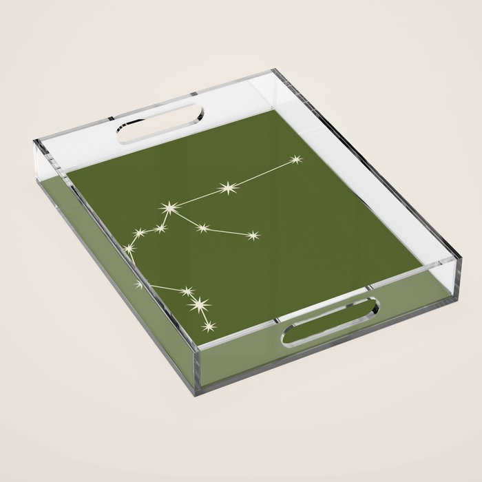 Aquarius Zodiac Star Constellation Line Art Olive Green Acrylic Tray Gallery Image 1