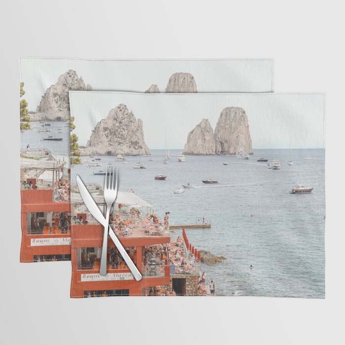 Capri Island Summer Photo | Bagni di Maria Beach Club Art Print | Italy Landscape Travel Photography Placemat Gallery Image 1