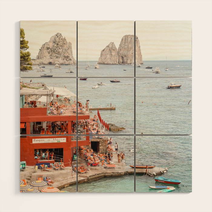 Capri Island Summer Photo | Bagni di Maria Beach Club Art Print | Italy Landscape Travel Photography Wood Wall Art Gallery Image 1