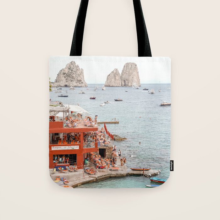 Capri Island Summer Photo | Bagni di Maria Beach Club Art Print | Italy Landscape Travel Photography Tote Bag Gallery Image 1