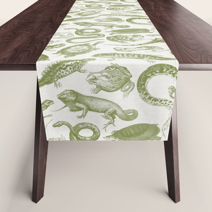 Reptiles and Amphibians Vintage Chic Monochromatic Pattern  Table Runner Gallery Image 1
