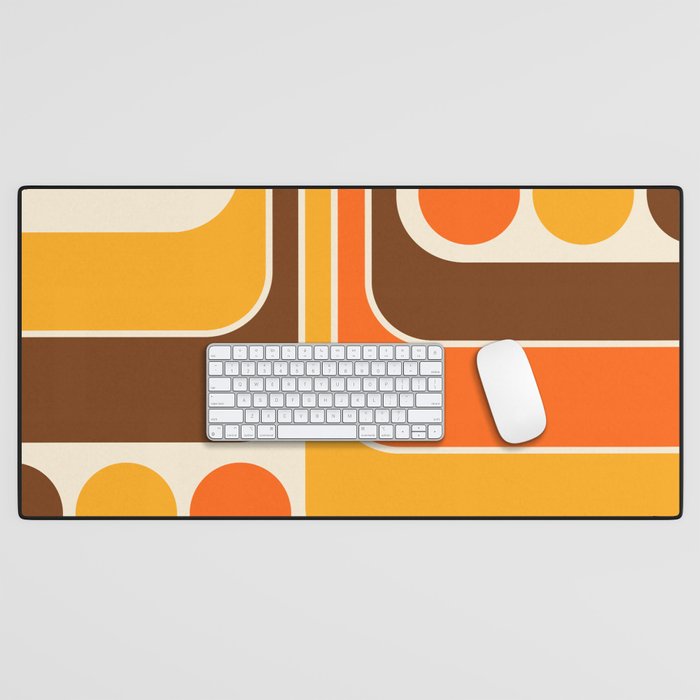 Retro 70s Style Geometric Design 664 Autumn Orange Yellow and Brown Desk Mat