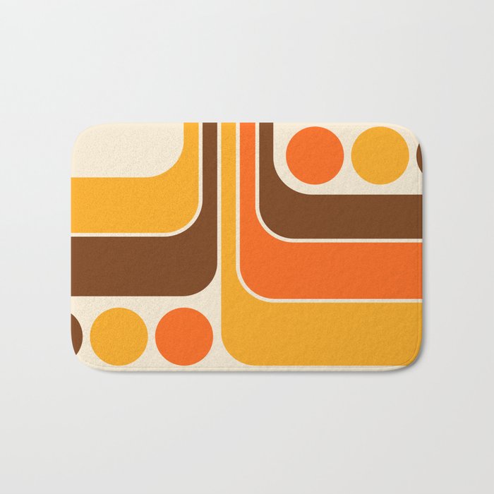 Retro 70s Style Geometric Design 664 Autumn Orange Yellow and Brown Bath Mat Gallery Image 1