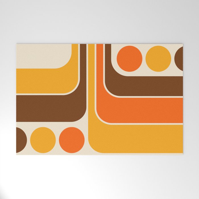 Retro 70s Style Geometric Design 664 Autumn Orange Yellow and Brown Welcome Mat Gallery Image 1