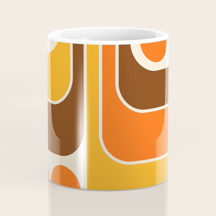 Retro 70s Style Geometric Design 664 Autumn Orange Yellow and Brown Coffee Mug Gallery Image 4
