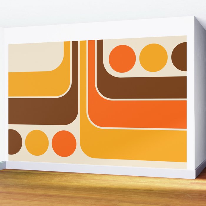 Retro 70s Style Geometric Design 664 Autumn Orange Yellow and Brown Wall Mural Gallery Image 2