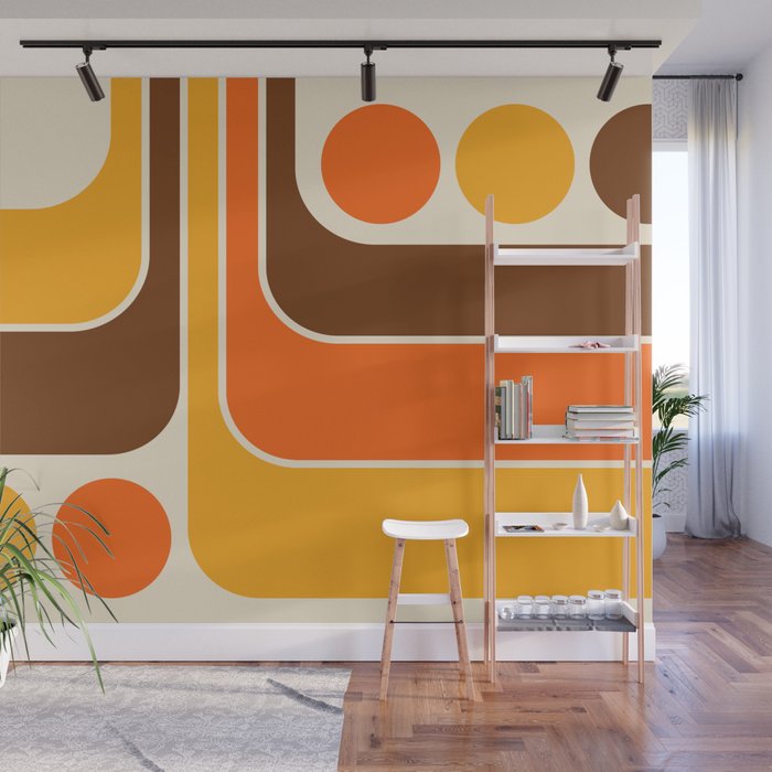Retro 70s Style Geometric Design 664 Autumn Orange Yellow and Brown Wall Mural Gallery Image 1