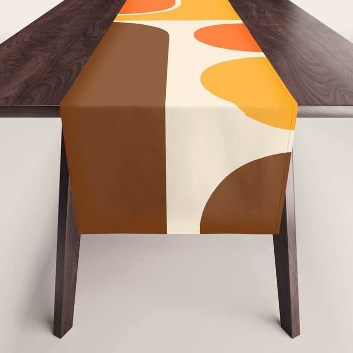 Retro 70s Style Geometric Design 664 Autumn Orange Yellow and Brown Table Runner Gallery Image 1