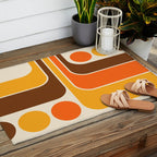 Retro 70s Style Geometric Design 664 Autumn Orange Yellow and Brown Outdoor Rug Gallery Image 2