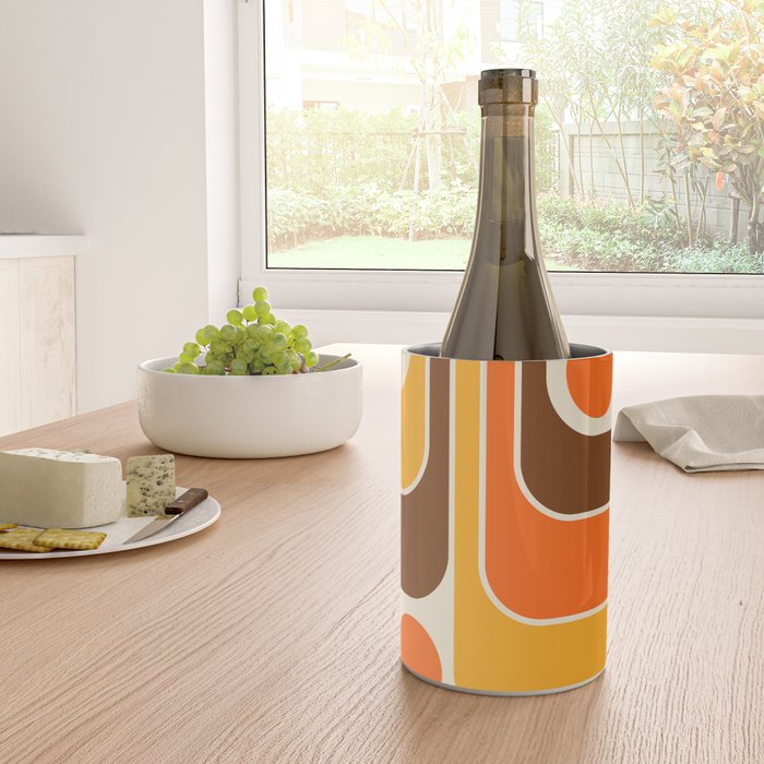 Retro 70s Style Geometric Design 664 Autumn Orange Yellow and Brown Wine Chiller Gallery Image 4