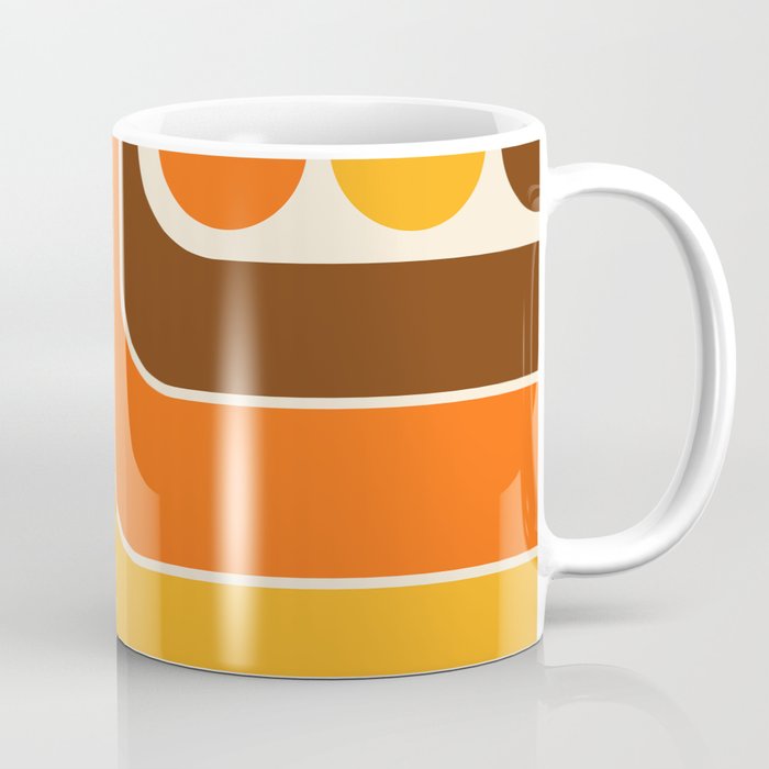 Retro 70s Style Geometric Design 664 Autumn Orange Yellow and Brown Coffee Mug Gallery Image 1