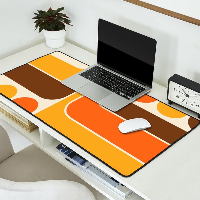 Retro 70s Style Geometric Design 664 Autumn Orange Yellow and Brown Desk Mat Gallery Image 2