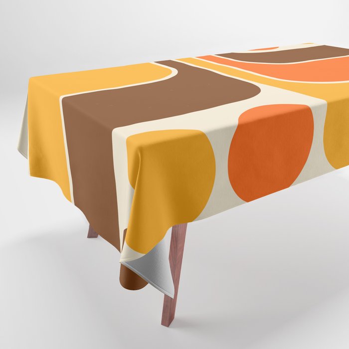 Retro 70s Style Geometric Design 664 Autumn Orange Yellow and Brown Tablecloth Gallery Image 1