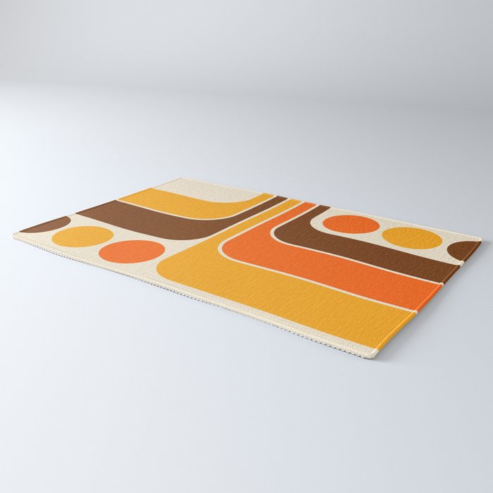 Retro 70s Style Geometric Design 664 Autumn Orange Yellow and Brown Rug Gallery Image 3