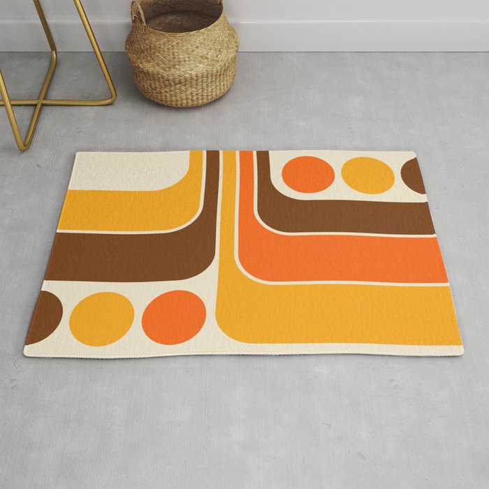 Retro 70s Style Geometric Design 664 Autumn Orange Yellow and Brown Rug Gallery Image 1
