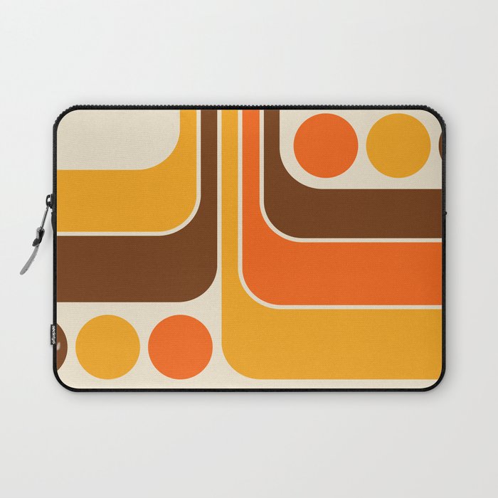 Retro 70s Style Geometric Design 664 Autumn Orange Yellow and Brown Laptop Sleeve Gallery Image 1
