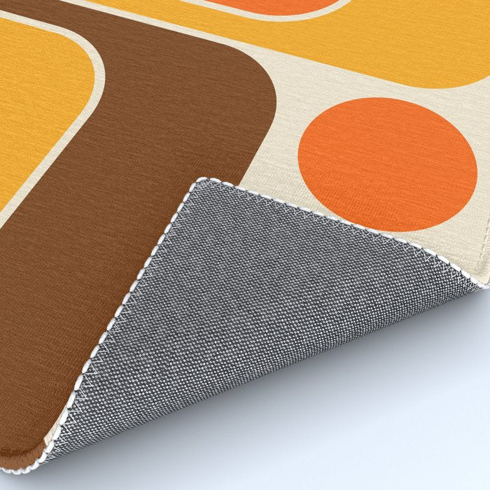 Retro 70s Style Geometric Design 664 Autumn Orange Yellow and Brown Rug Gallery Image 4