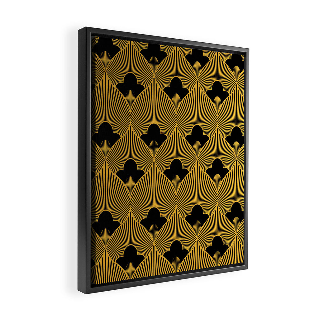 Art Deco Pattern in Gold and Jet Black Framed Canvas Print Gallery Image 2