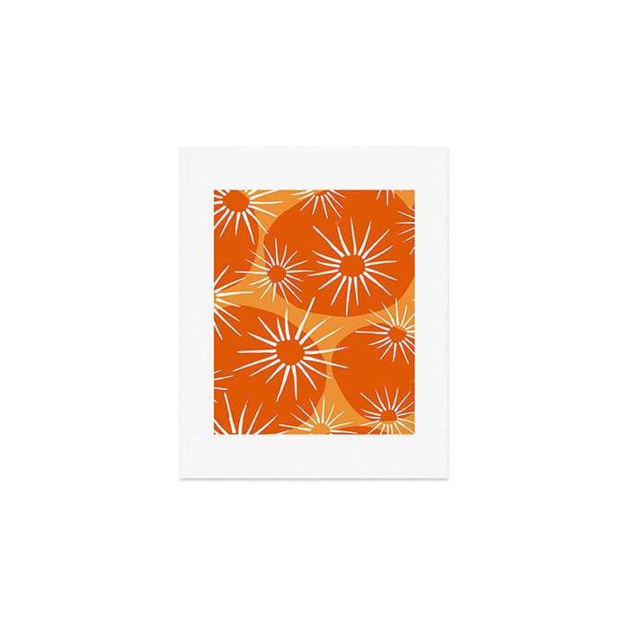 Mid-Century Modern 1950's Bright Orange Tangerine Sunburst Pattern Art Print Gallery Image 1