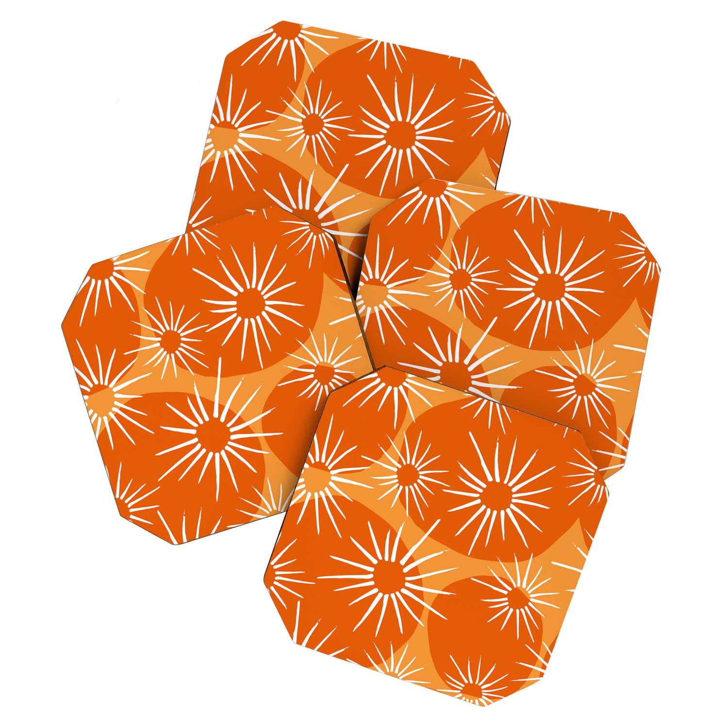 Mid-Century Modern 1950's Bright Orange Tangerine Sunburst Pattern Coaster Gallery Image 1