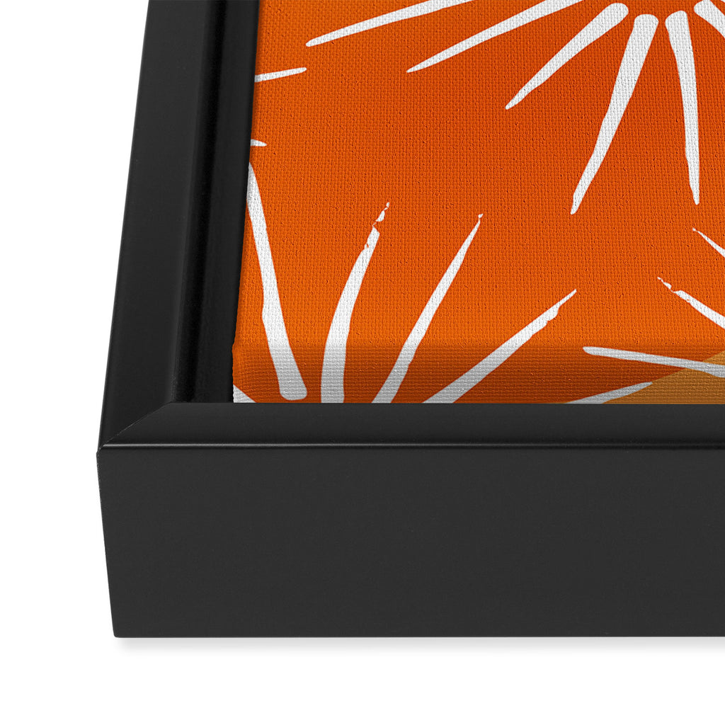 Mid-Century Modern 1950's Bright Orange Tangerine Sunburst Pattern Framed Canvas Print Gallery Image 3