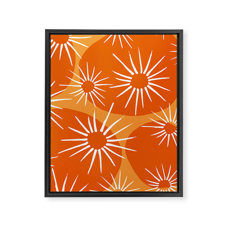 Mid-Century Modern 1950's Bright Orange Tangerine Sunburst Pattern Framed Canvas Print Gallery Image 8