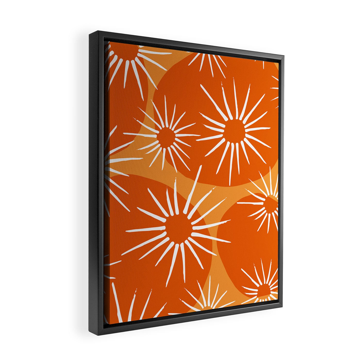 Mid-Century Modern 1950's Bright Orange Tangerine Sunburst Pattern Framed Canvas Print Gallery Image 2
