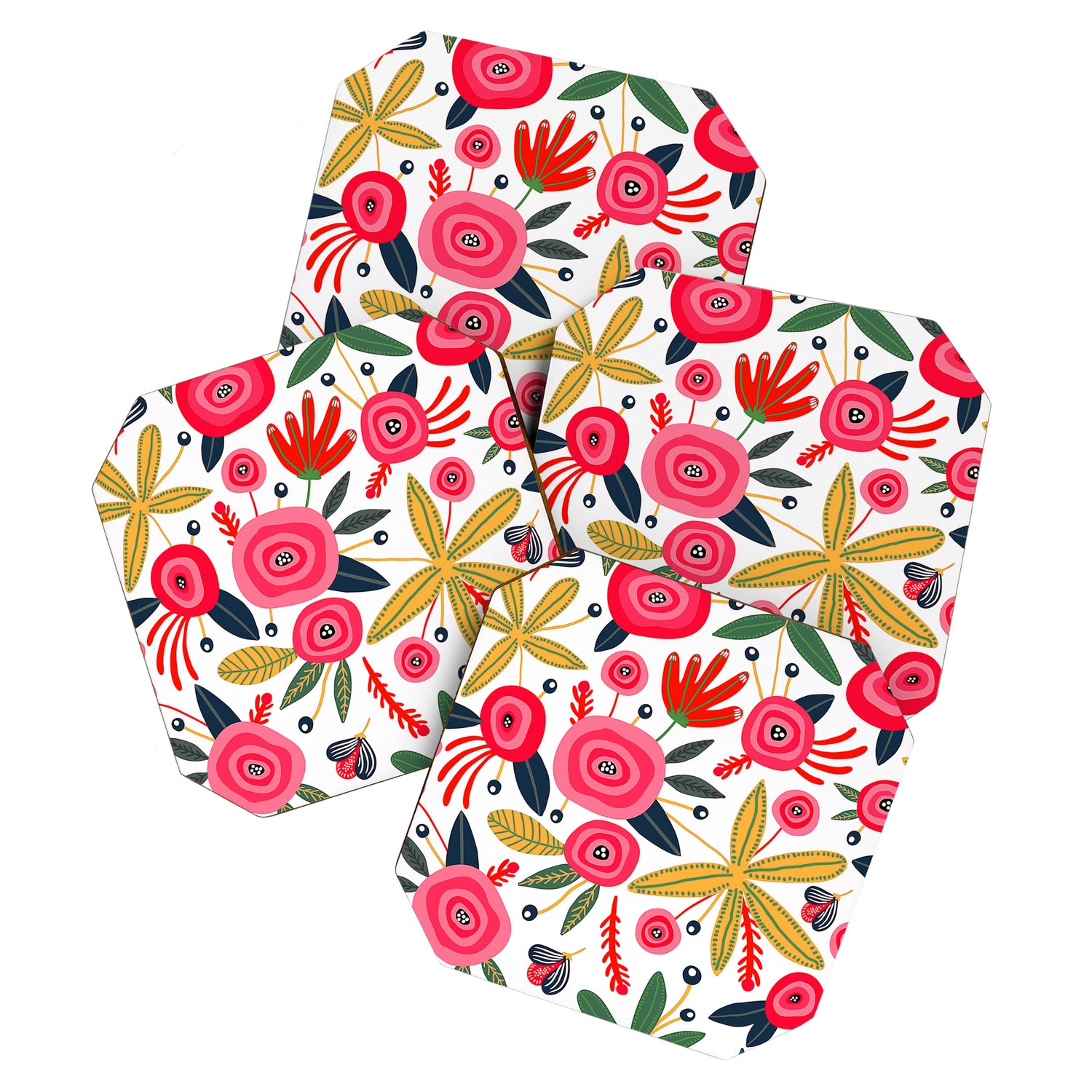Mid-Century Modern Pink Floral And Leaves Designs Coaster Gallery Image 1