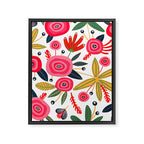 Mid-Century Modern Pink Floral And Leaves Designs Framed Canvas Print Gallery Image 8