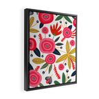 Mid-Century Modern Pink Floral And Leaves Designs Framed Canvas Print Gallery Image 2