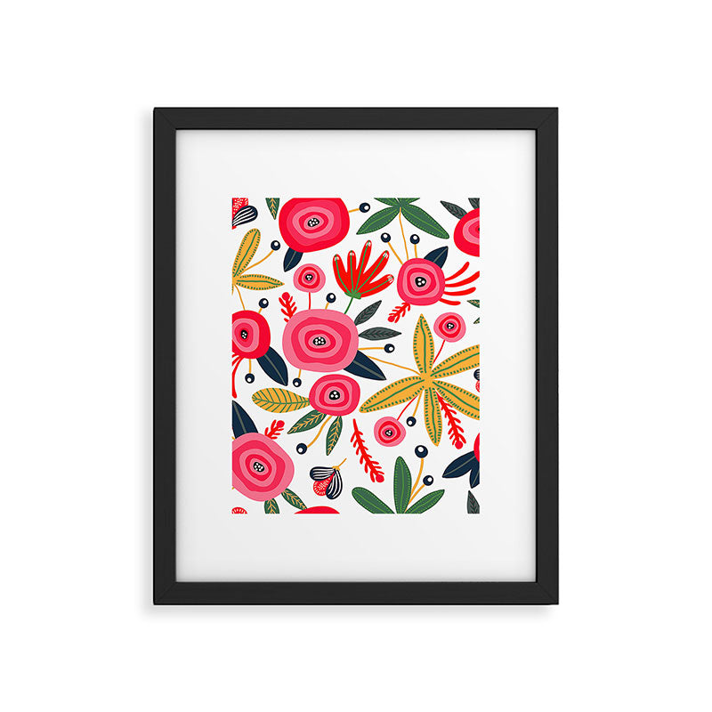 Mid-Century Modern Pink Floral And Leaves Designs Framed Art Print Gallery Image 6