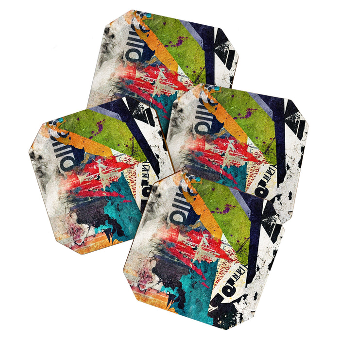 Urban Industrial Graffiti-Inspired Collage Art Aesthetic Abstract Coaster Gallery Image 1