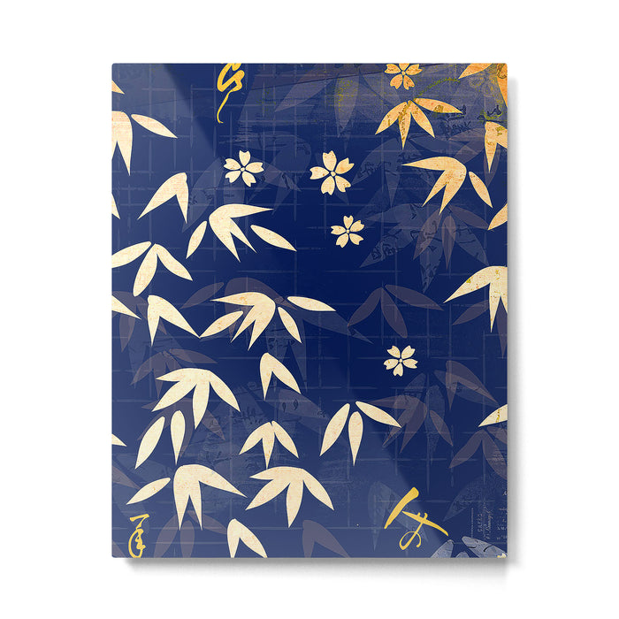 Vintage Japanese Paper Design Floral Pattern In Midnight Blue Metal Print Gallery Image 1