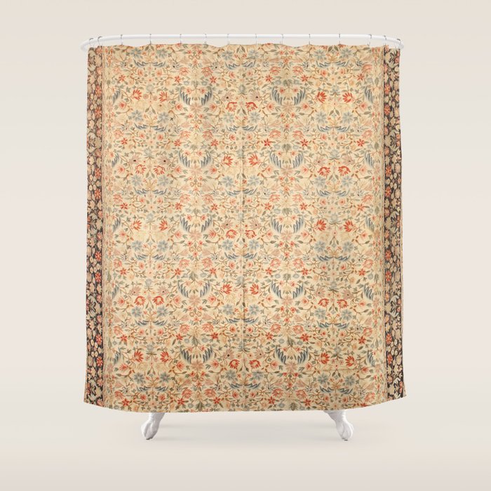 Vintage Floral Indian Rug Print Shower Curtain Gallery Image 1