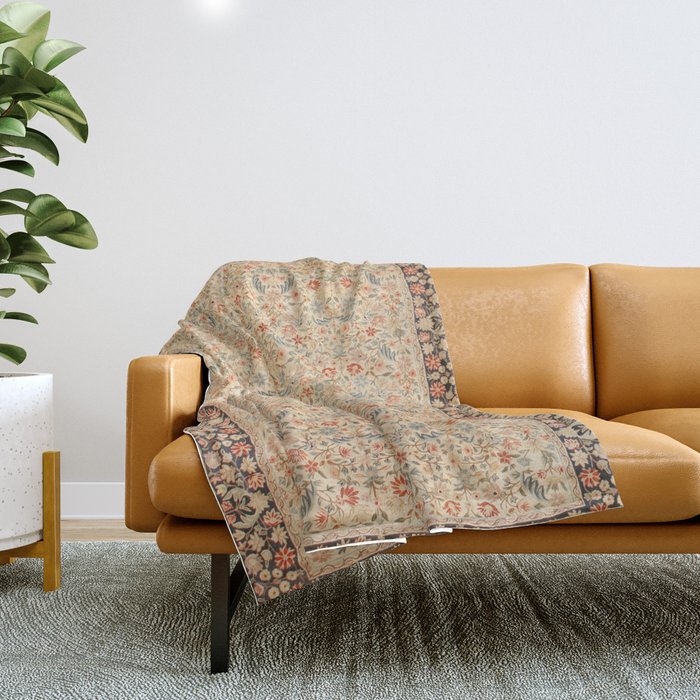 Vintage Floral Indian Rug Print Throw Blanket Gallery Image 1
