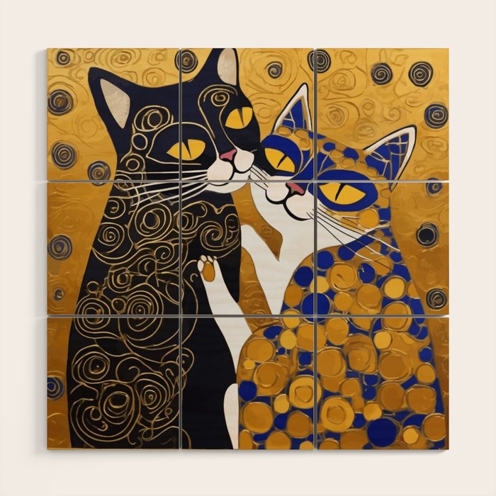 Gustav Klimt Cat Kiss Wood Wall Art Gallery Image 1
