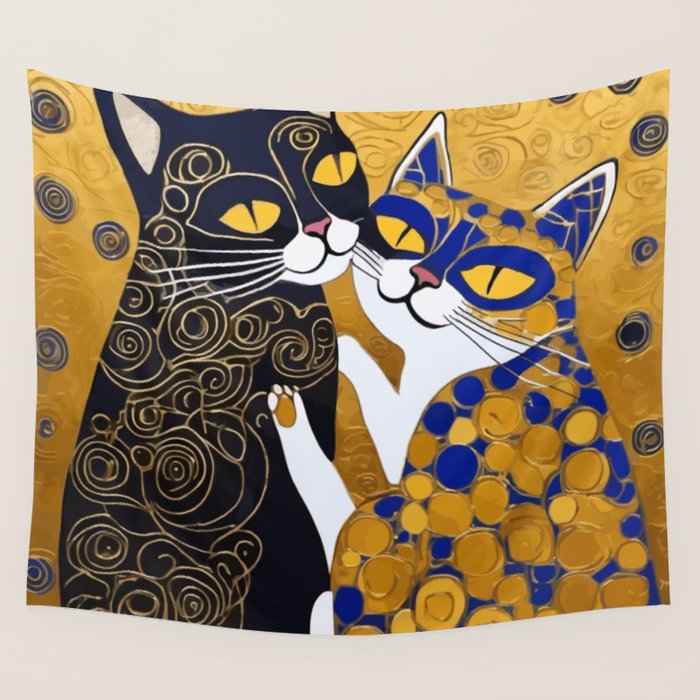 Gustav Klimt Cat Kiss Wall Tapestry Gallery Image 4