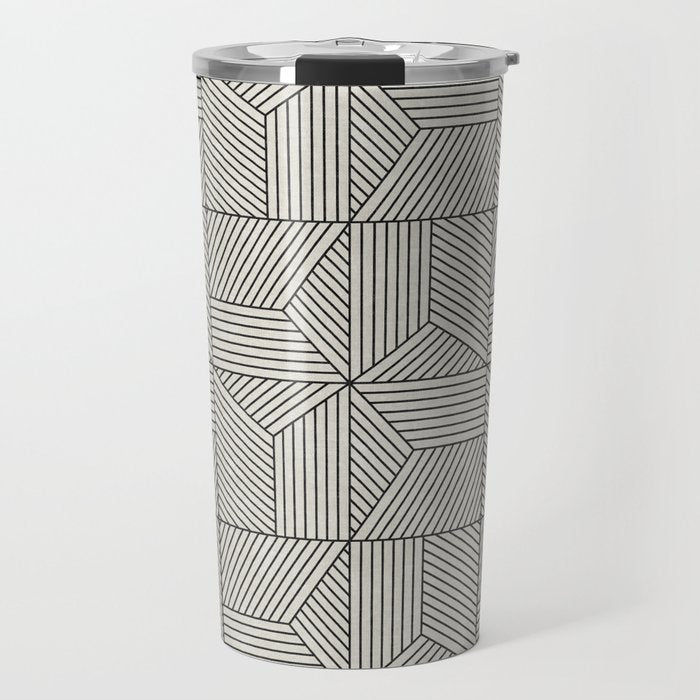 bohemian geometric tiles - bone Travel Mug Gallery Image 1