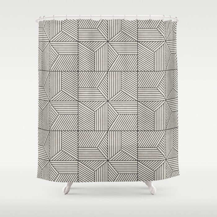 bohemian geometric tiles - bone Shower Curtain Gallery Image 1