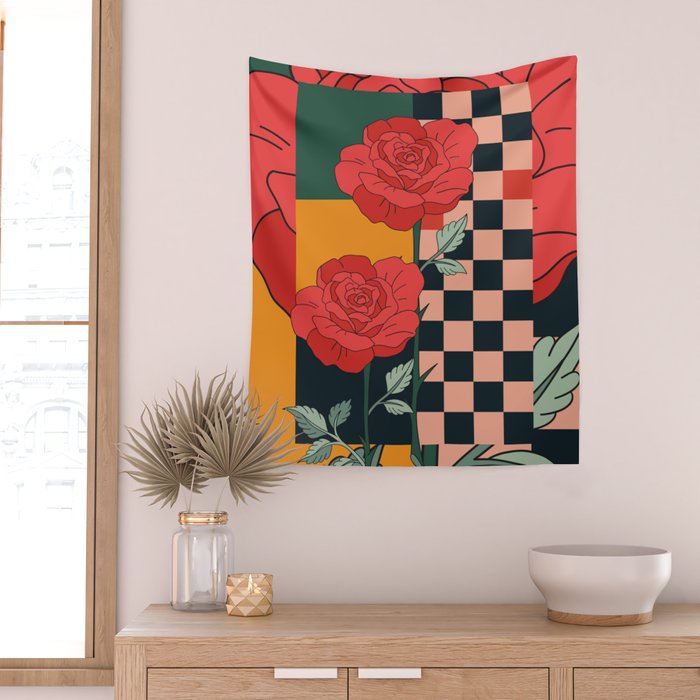 Red Roses Wall Tapestry Gallery Image 2